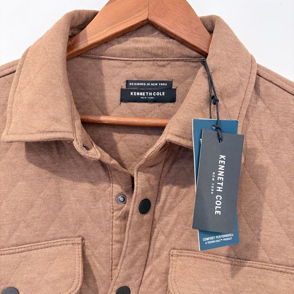 Kenneth Cole Quilted Knit Shirt Jacket Timber Brown L NWT - Picture 2 of 9